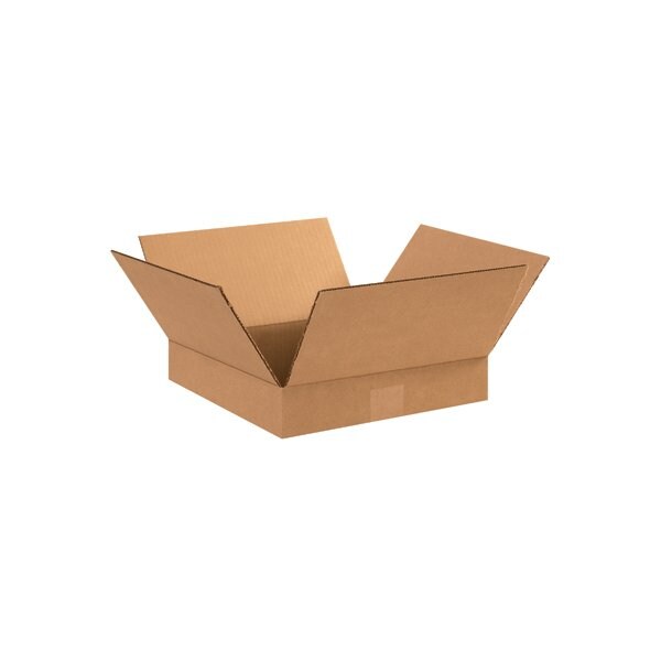 Flat Cardboard Corrugated Boxes, 12"L x 12"W x 2"H, Kraft