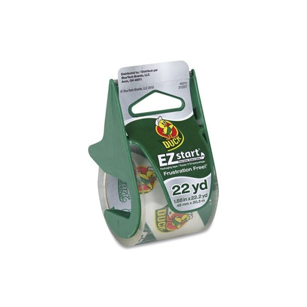 Duck, EZ START PREMIUM PACKAGING TAPE WITH DISPENSER, 1.5in CORE, 1.88in X 22.2 YDS, CLEAR