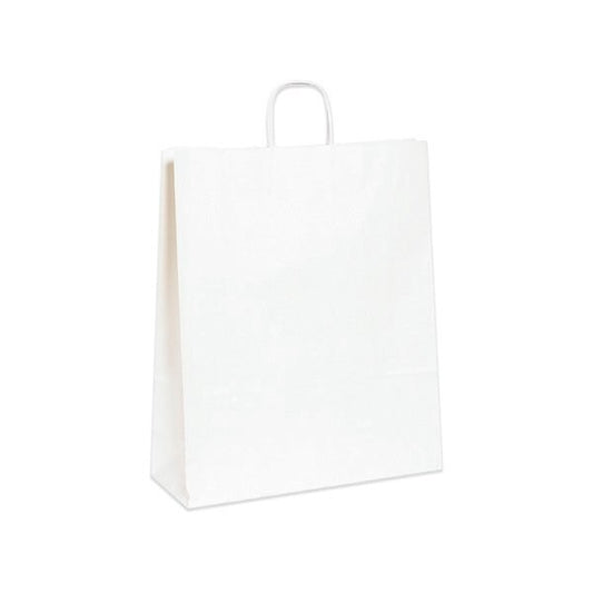 16 x 6 x 19 1/4'' White Paper Shopping Bags, 200PK