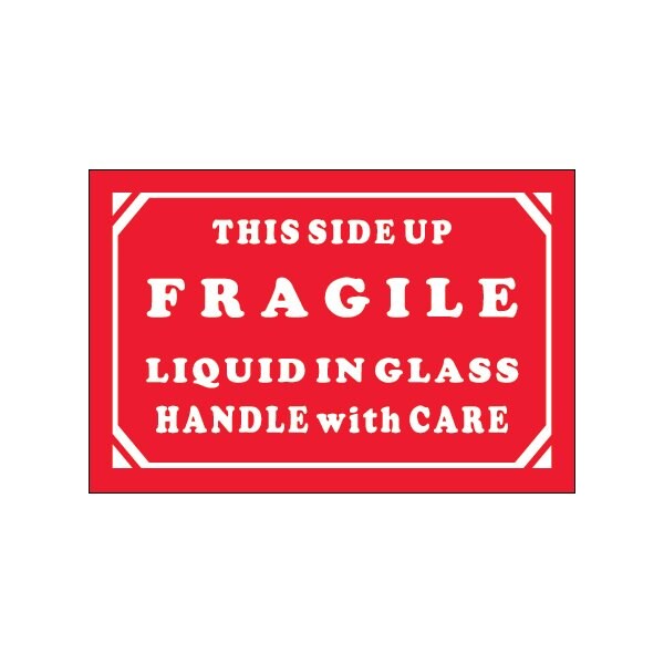 2 x 3'' - ''Fragile - Liquid In Glass - Handle With Care'' Labels