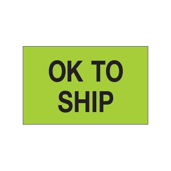 1 1/4 x 2'' - ''OK To Ship'' Fluorescent Green Labels