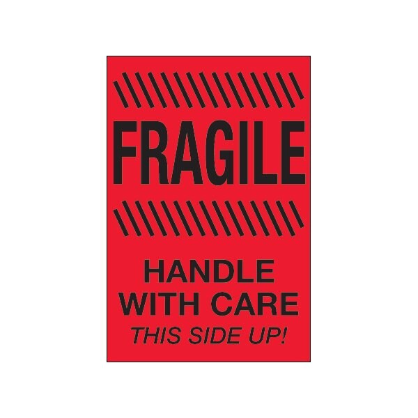 4 x 6'' - ''Fragile - Handle With Care - This Side Up'' Fluorescent Red Labels