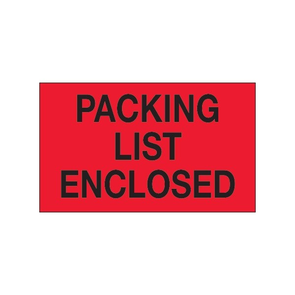 3 x 5'' - ''Packing List Enclosed'' Fluorescent Red Labels, Style 1, 500PK