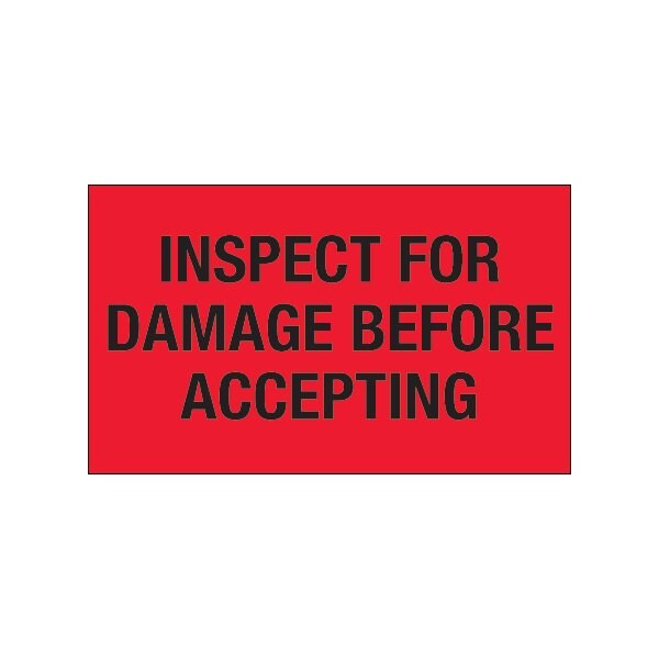 3 x 5'' - ''Inspect For Damage Before Accepting'' Fluorescent Red Labels