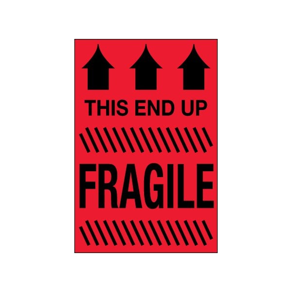 2 x 3'' - ''This End Up - Fragile'' Fluorescent Red Labels