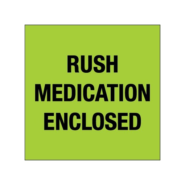 4 x 4'' - ''Rush - Medication Enclosed'' Fluorescent Green Labels