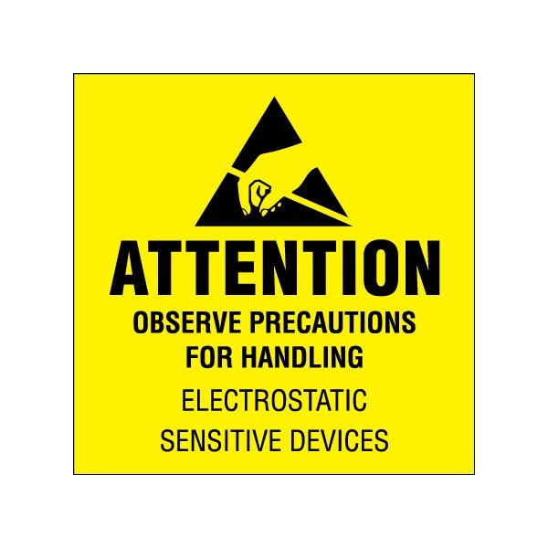 2 x 2'' - ''Attention - Observe Precautions'' Fluorescent Yellow Labels