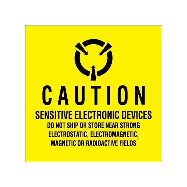 2 x 2'' - ''Sensitive Electronic Devices'' Fluorescent Yellow Labels