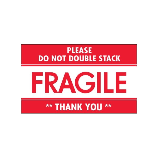 3 x 5'' - ''Fragile - Do Not Double Stack'' Labels