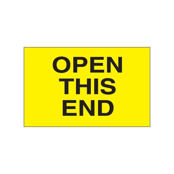 3 x 5'' - ''Open This End'' Fluorescent Yellow Labels