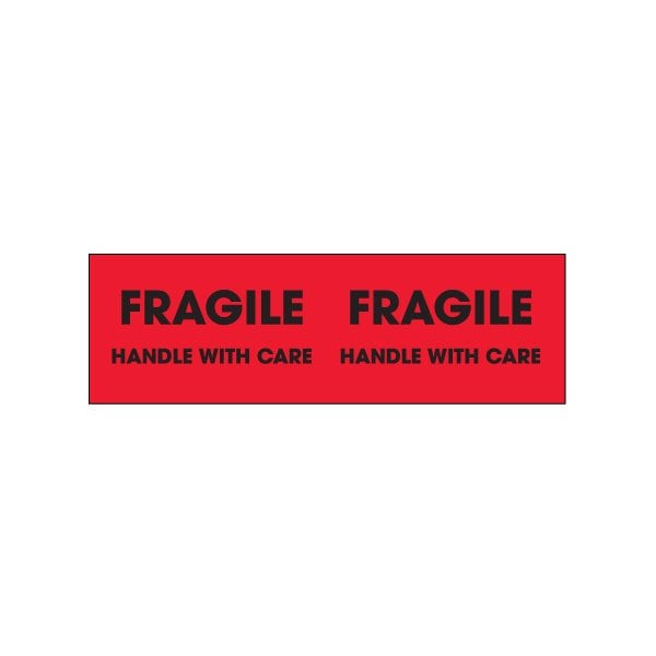 3 x 10'' - ''Fragile - Handle With Care'' Fluorescent Red Labels