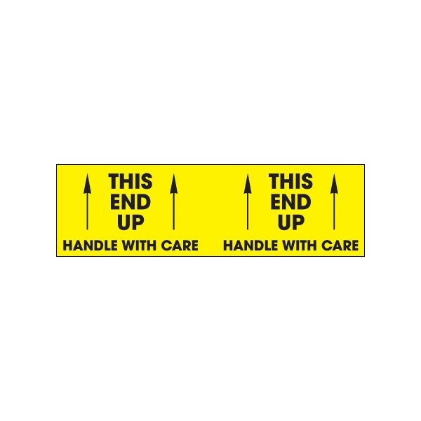 3 x 10'' - ''This End Up - Handle With Care'' Fluorescent Yellow Labels