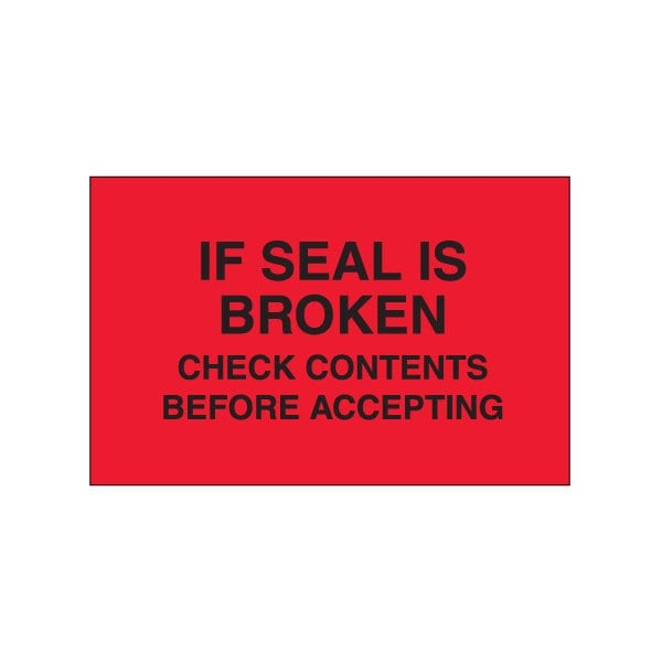 3 x 5'' - ''Check Contents Before Accepting'' Fluorescent Red Labels