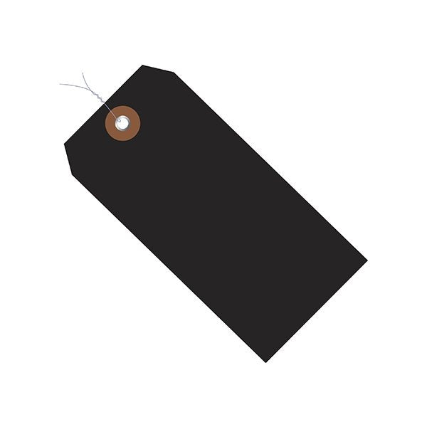 6 1/4 x 3 1/8'' Black Plastic Shipping Tags - Pre-Wired, 100PK