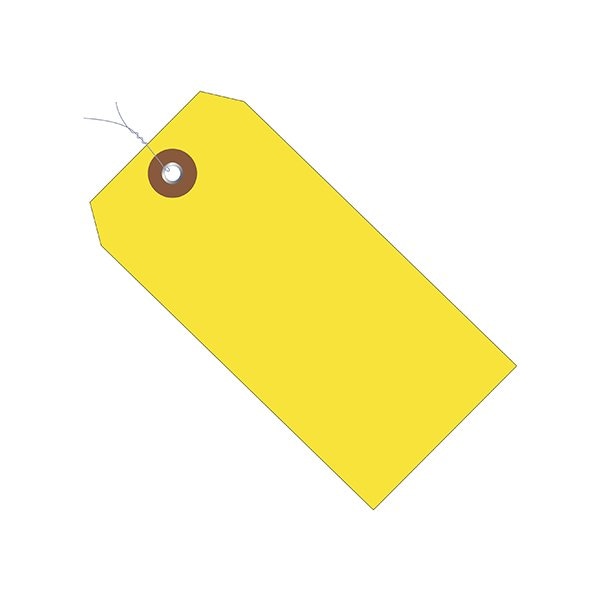 6 1/4 x 3 1/8'' Yellow Plastic Shipping Tags - Pre-Wired, 100PK