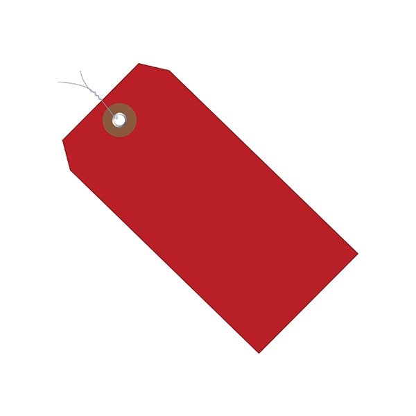 6 1/4 x 3 1/8'' Red Plastic Shipping Tags - Pre-Wired, 100PK