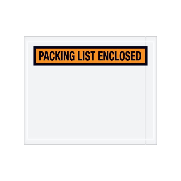 4-1/2 x 5-1/2'' Orange Panel-Face ''Packing List Enclosed'' Envelopes, 1000PK