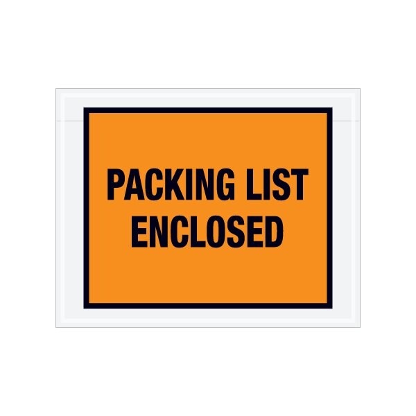 7 x 5-1/2'' Orange Full-Face ''Packing List Enclosed'' Envelopes, 1000PK