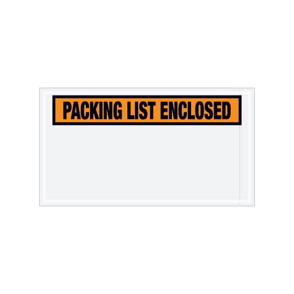 5-1/2 x 10'' Orange Panel-Face ''Packing List Enclosed'' Envelopes, 1000PK