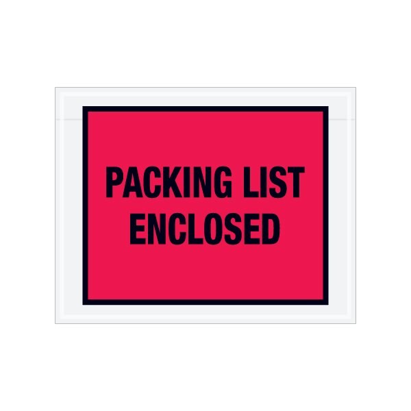7 x 5-1/2'' Red Full-Face ''Packing List Enclosed'' Envelopes, 1000PK