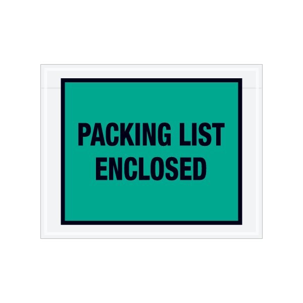 7 x 5-1/2'' Green Full-Face ''Packing List Enclosed'' Envelopes, 1000PK