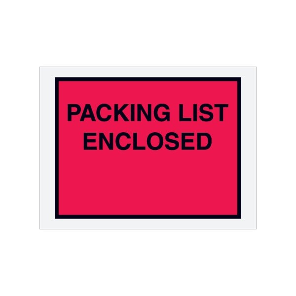 4-1/2 x 6'' Red Full-Face ''Packing List Enclosed'' Envelopes, 1000PK