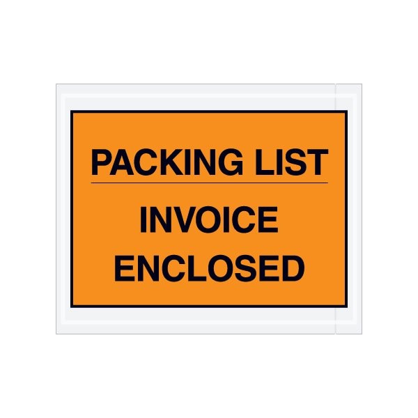 4-1/2 x 5-1/2'' Orange Full-Face ''Packing List/Invoice Enclosed'' Envelopes, 1000PK