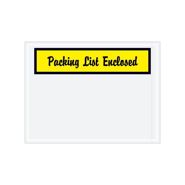 4-1/2 x 6'' Yellow Panel-Face Script ''Packing List Enclosed'' Envelopes, 1000PK