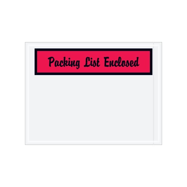 4-1/2 x 6'' Red Panel-Face Script ''Packing List Enclosed'' Envelopes, 1000PK