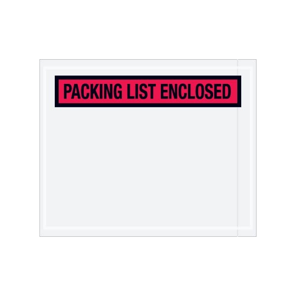 4-1/2 x 5-1/2'' Red Panel-Face ''Packing List Enclosed'' Envelopes, 1000PK