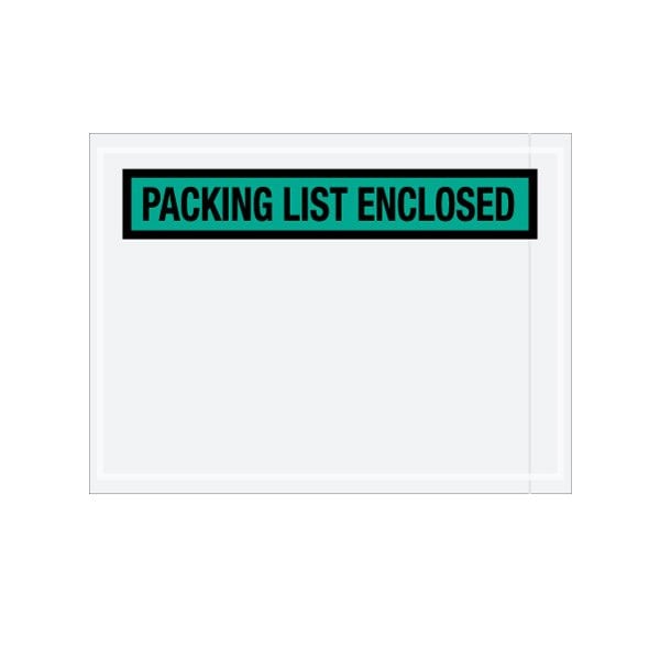 4-1/2 x 6'' Green ''Packing List Enclosed'' Envelopes, 1000PK