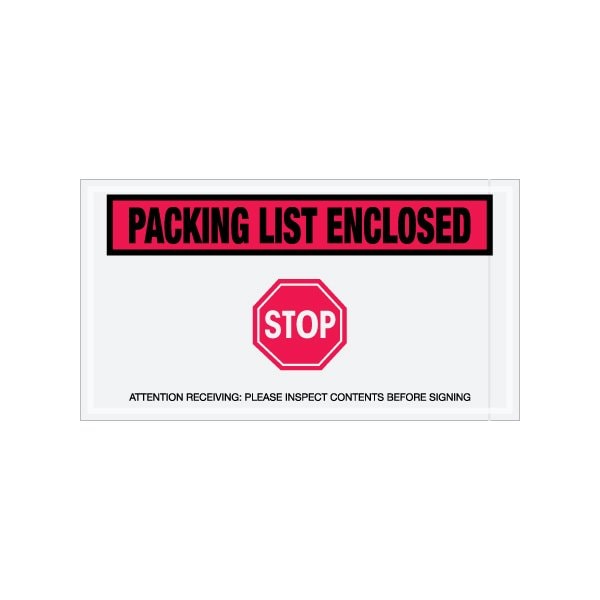 5-1/2 x 10'' Red ''Packing List Enclosed - Stop'' Envelopes, 1000PK