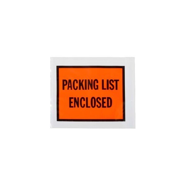 Full Face Envelopes, "Packing List Enclosed" Print, 4-1/2"L x 5-1/2"W, Orange, 1000/Packs