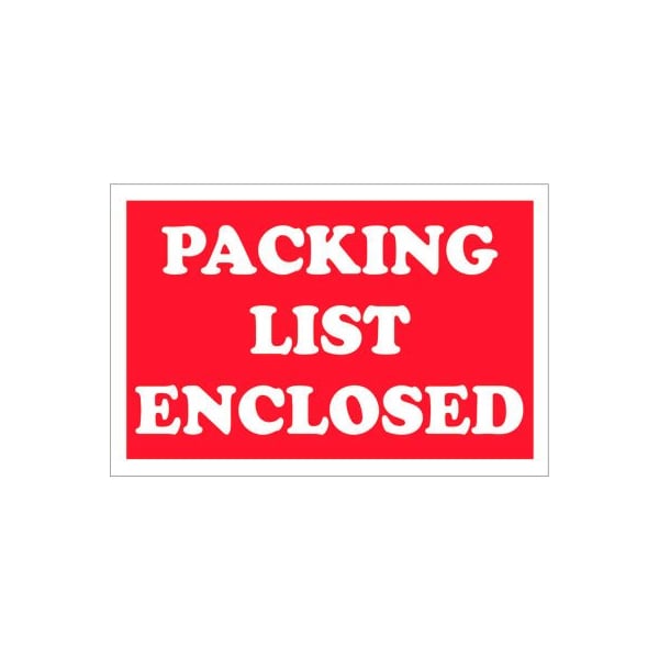Paper Labels w/ "Packing List Enclosed" Print, 2"L x 3"W, Red & White, Roll of 500