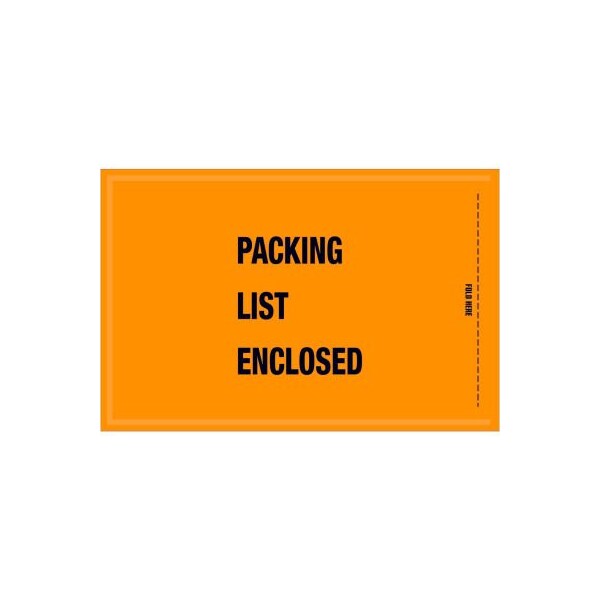 Full Face Mil/Spec Envelopes, "Packing List Enclosed" Print, 8"L x 5-1/4"W, Orange, 1000/Pack
