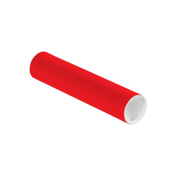 Colored Mailing Tubes With Caps, 2" Dia. x 9"L, 0.06" Thick, Red, 50/Pack