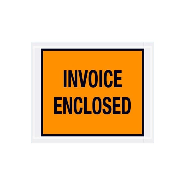 Full Face Envelopes, "Invoice Enclosed" Print, 5-1/2"L x 4-1/2"W, Orange, 1000/Pack