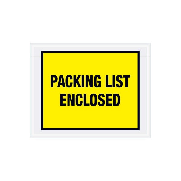 Full Face Envelopes, "Packing List Enclosed" Print, 7"L x 5-1/2"W, Yellow, 1000/Pack