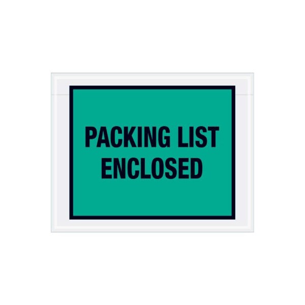 Full Face Envelopes, "Packing List Enclosed" Print, 7"L x 5-1/2"W, Green, 1000/Pack