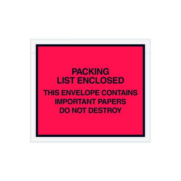 Full Face Envelopes, "Important Papers Enclosed" Print, 6"L x 4-1/2"W, Red, 1000/Pack