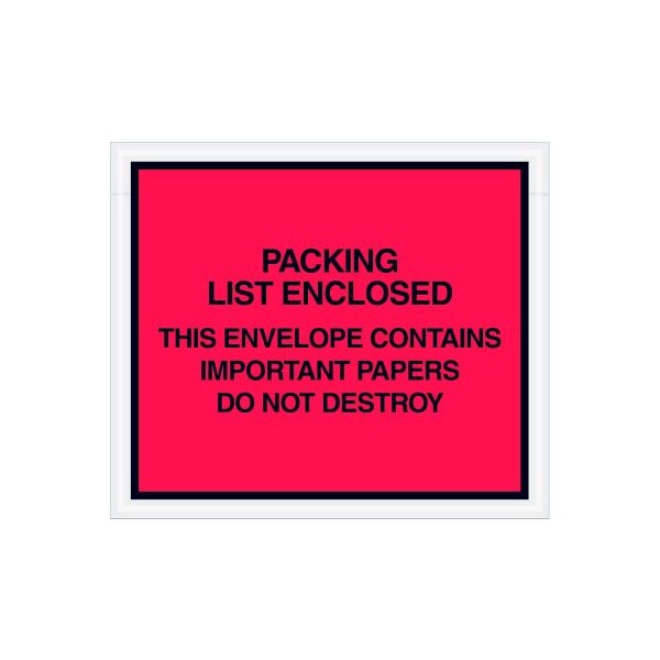Full Face Envelopes, "Important Papers Enclosed" Print, 6"L x 7"W, Red, 1000/Pack