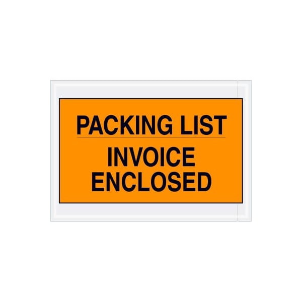 Full Face Envelopes, "Packing List/Invoice Enclosed" Print, 10"L x 7"W, Orange, 1000/Pack