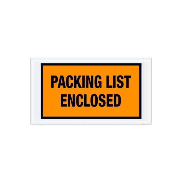 Full Face Envelopes, "Packing List Enclosed" Print, 10"L x 5-1/2"W, Orange, 1000/Pack