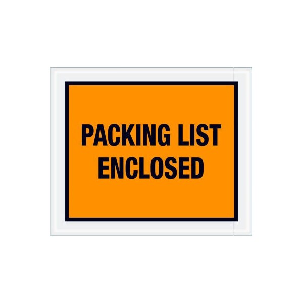 Full Face Envelopes, "Packing List Enclosed" Print, 12"L x 10"W, Orange, 500/Pack