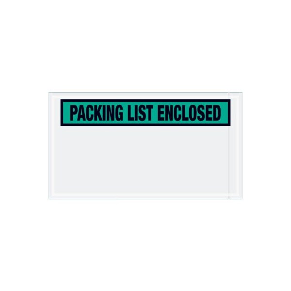 Panel Face Envelopes, "Packing List Enclosed" Print, 10"L x 5-1/2"W, Green, 1000/Pack