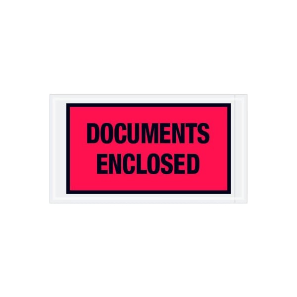 Full Face Envelopes, "Documents Enclosed" Print, 10"L x 5-1/2"W, Red, 1000/Pack