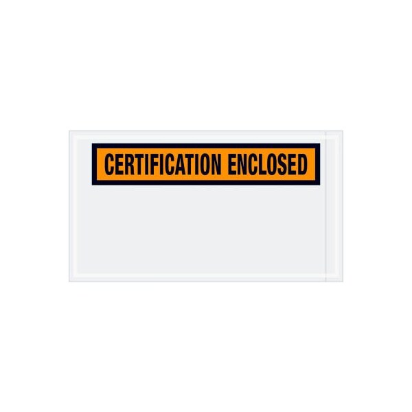 Panel Face Envelopes, "Certification Enclosed" Print, 10"L x 5-1/2"W, Orange, 1000/Pack