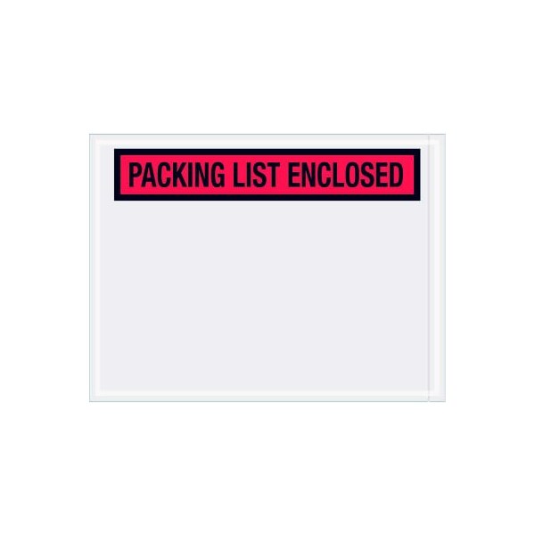 Panel Face Envelopes , "Packing List Enclosed" Print, Top Opening, 6"L x 4-1/2"W, Red, 1000/Pack