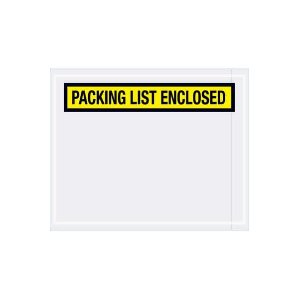 Panel Face Envelopes, "Packing List Enclosed" Print, 5-1/2"L x 4-1/2"W, Yellow, 1000/Pack
