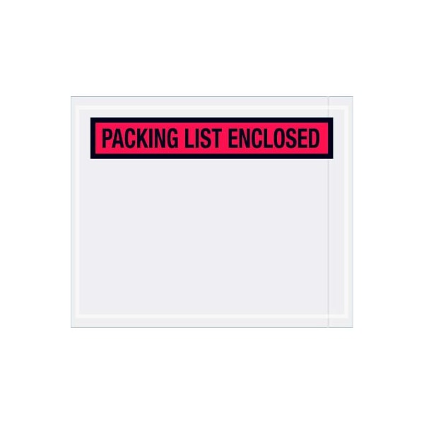 Panel Face Envelopes, "Packing List Enclosed" Print, 5-1/2"L x 4-1/2"W, Red, 1000/Pack
